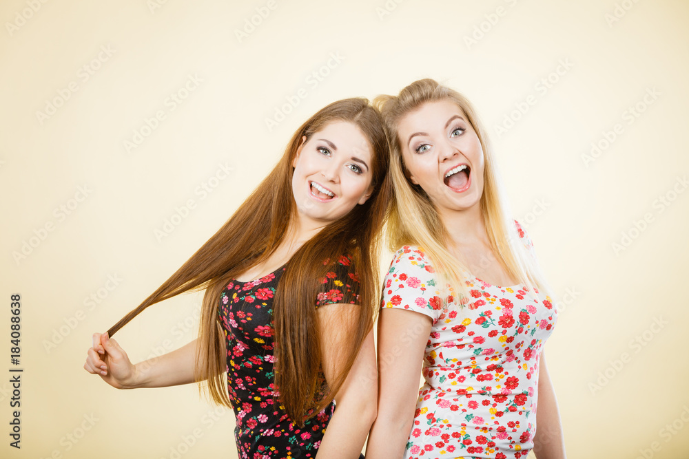 Canvas Prints Two happy women friends having fun