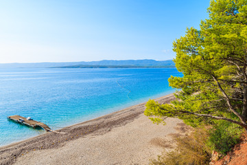 View of beautiful beach near Zlatni Rat at Bol on Brac island in summer season, Croatia