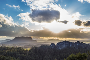 Saxon Switzerland National Park - View to the Table Mountain Lilienstein and Koenigsstein