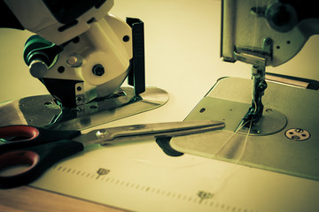 electric scissors for cutting are on the table ready to work