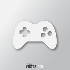 Joystick icon in white style with shadow isolated on grey background.