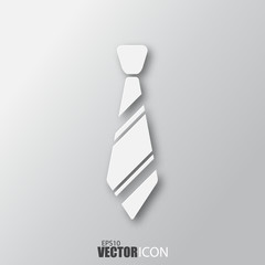 Tie icon in white style with shadow isolated on grey background.