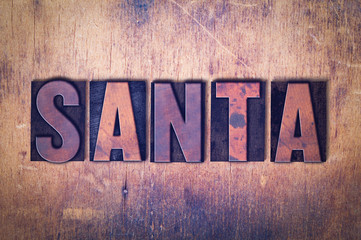 Santa Theme Letterpress Word on Wood Background