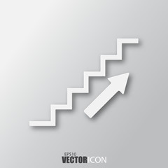 Stairs icon in white style with shadow isolated on grey background.