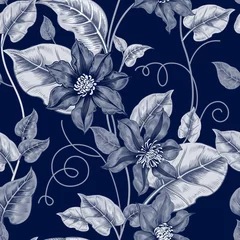 Schwarz-Weiß-Muster mit Blumen Clematis. © marinavorona