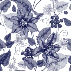 Schwarz-Weiß-Muster mit Blumen Clematis. © marinavorona