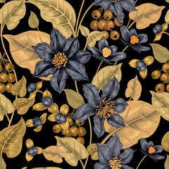 Seamless pattern with flowers clematis.