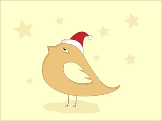 Cute cartoon bird in Santa hat 