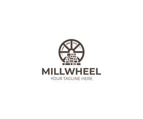 Millwheel Logo Template. Watermill Vector Design. Mill and Water Illustration © artsterdam