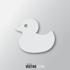 Duck icon in white style with shadow isolated on grey background.