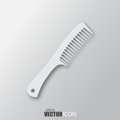 Comb icon in white style with shadow isolated on grey background.