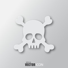 Skull icon in white style with shadow isolated on grey background.