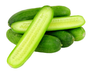 Group of small baby cucumbers isolated on a white background