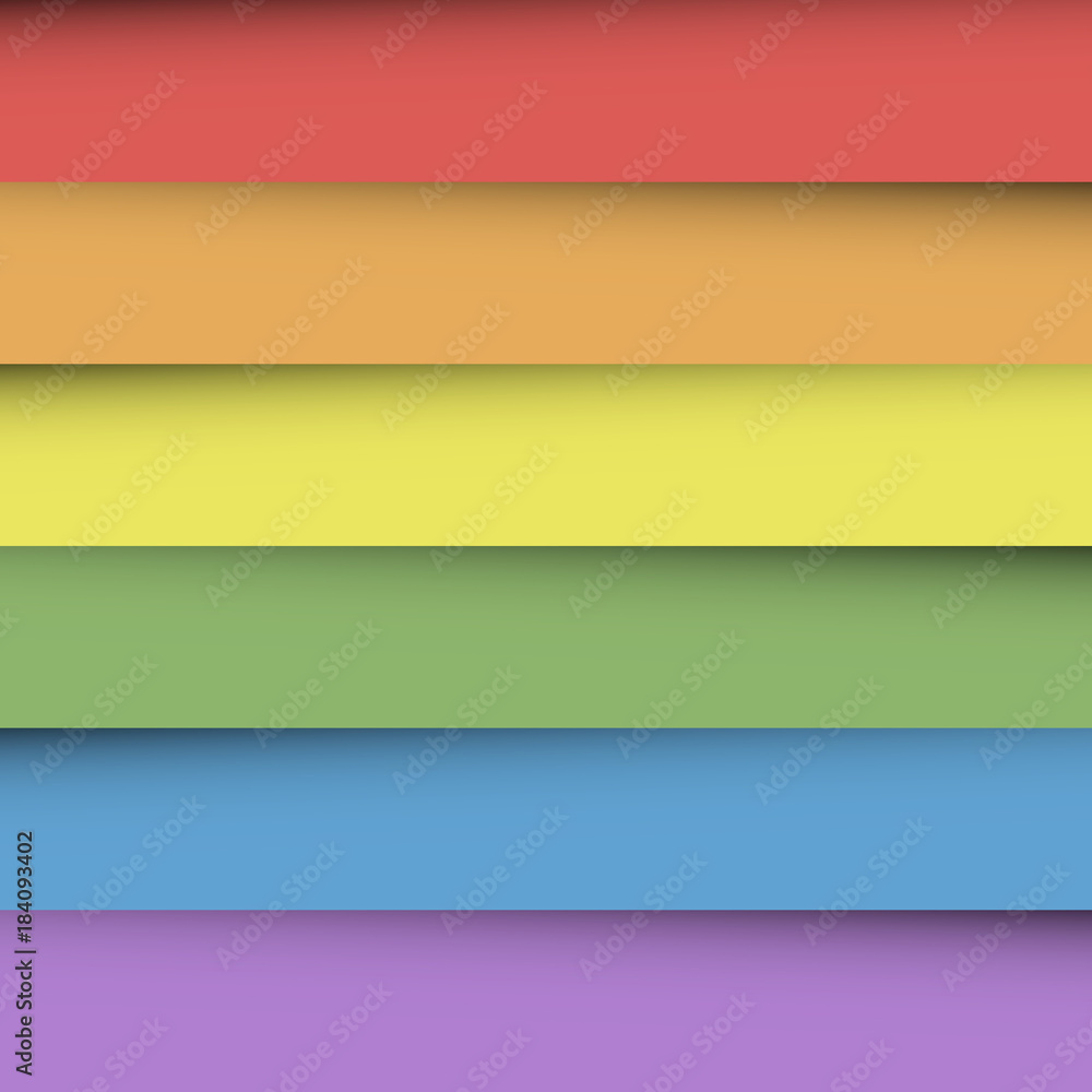 Poster overlapping colorful paper sheets in colors of rainbow spectrum. with shadow effect. happy abstract 