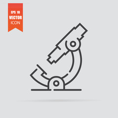 Microscope icon in flat style isolated on grey background.