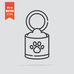 Pet food icon in flat style isolated on grey background.