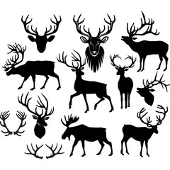 Fototapeta premium Black silhouettes of deers and deer horns