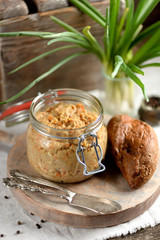 Pasta from lightly salted herring, boiled carrots, eggs and butter. Jewish cuisine, forshmak.