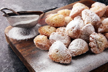German donuts.  berliner with jam and icing sugar.