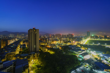 Fototapeta na wymiar Night aerial cityscape of Xindian District