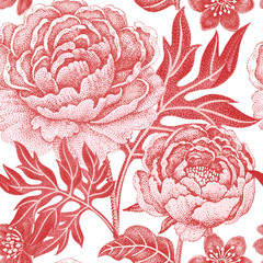 Seamless pattern with flowers peonies.