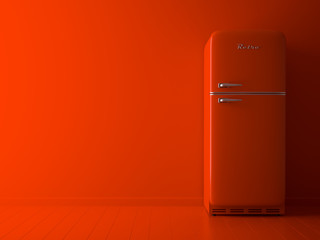 Interior with orange fridge 3D illustration