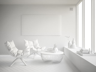 White Interior modern design room 3D illustration