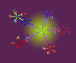 Fototapeta na wymiar abstract fractal symmetrical colorful snowflakes
