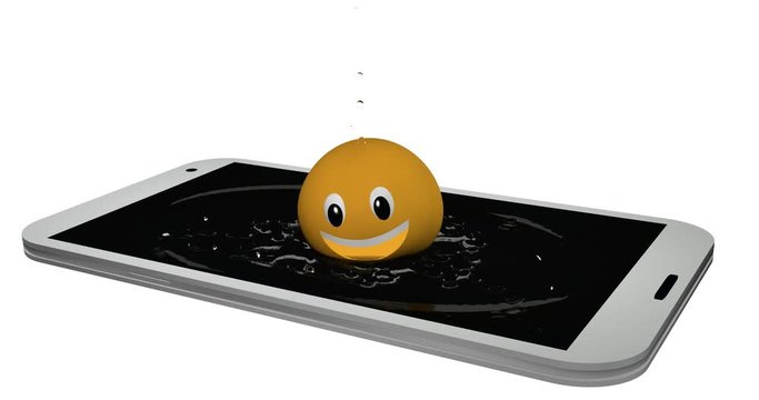 Emoticon springt in ein Display aus Wasser.
