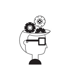 cartoon man with gears wheels 