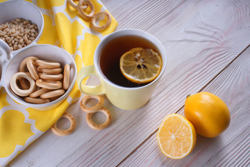 Tea with lemon and driers