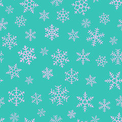 Seamless simple pattern of different blue geometric snowflakes