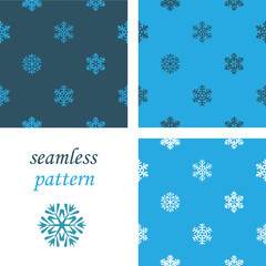 Naklejka na ściany i meble Seamless blue winter pattern with diamond of dots and snowflakes