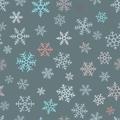 Seamless simple pattern of different blue geometric snowflakes