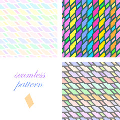 Seamless bright festive pattern of iridescent diagonal and horizontal stripes of equal thickness, forming quadrilaterals for the holiday or congratulations
