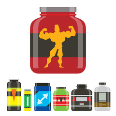 Obraz premium Sport nutrition healthy food vector fitness diet bodybuilding proteine power sport food and drink athletic supplement energy illustration.