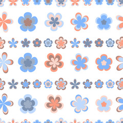 Seamless abstract striped pattern of cute pink and brown geometric flowers