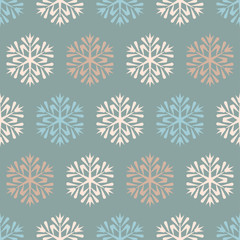 Seamless blue winter pattern with diamond of dots and snowflakes
