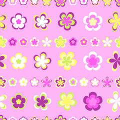 Seamless abstract striped pattern of cute pink and brown geometric flowers