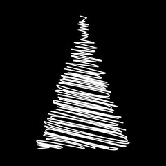 Christmas tree scribble design isolated on black background