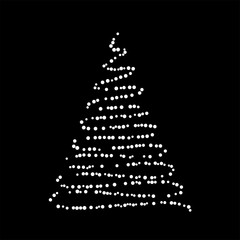 Christmas tree from lights  design isolated on black background