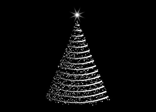 Christmas tree from lights with star  design isolated on black background
