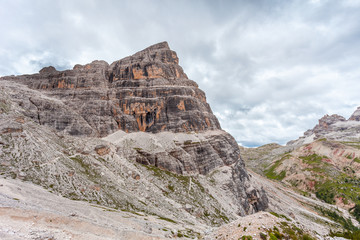 Vertical and majestic western side of Tofana di Rozes Peak, Travenanzes Valley, Dolomites, Italy