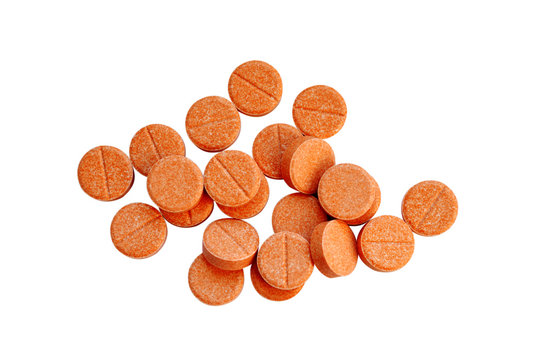 Isolated Orange Round Pills, Vitamin C