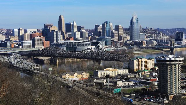 Timelapse of the Cincinnati, Ohio skyline on a beautiful day 4K