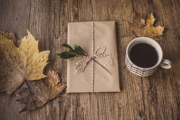 Wrapped gifts on a table and coffee