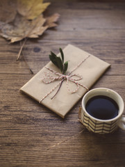 Wrapped gifts on a table and coffee