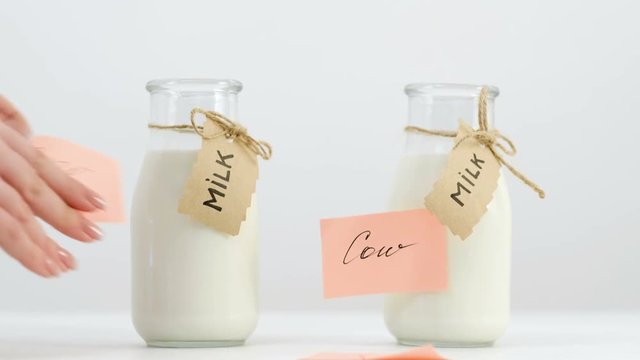 soy milk tastes as good as natural cow milk and can be a full substitute. two bottles on white background