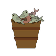 Fishes in bucket icon vector illustration graphic design