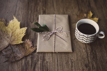 Wrapped gifts on a table and coffee